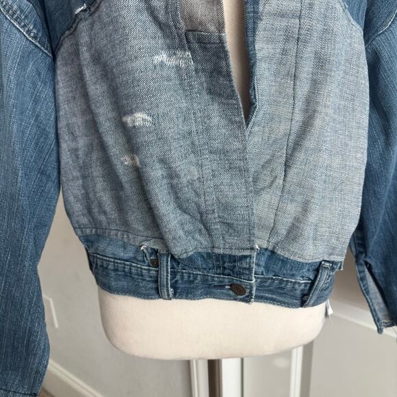 Levi's Custom Reworked Denim Jacket Upcycled Patchwork Jean Jacket Sz M Bomber - Picture 5 of 12